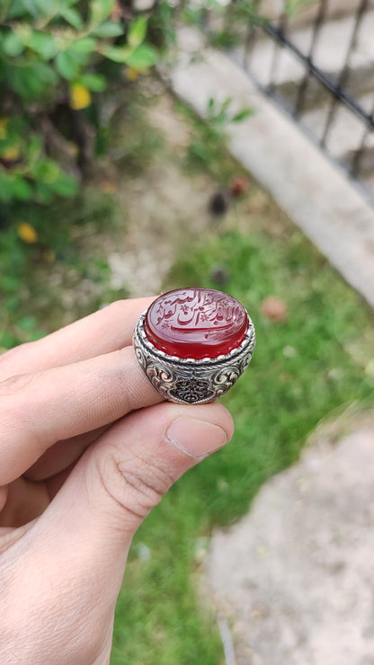 Hand-carved, specially crafted, unique Agate stone Silver Ring